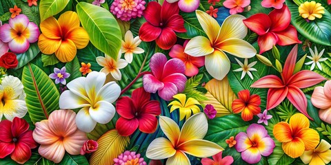 Aerial View Hawaiian Hibiscus Flower Fields, Lush Tropical Landscape