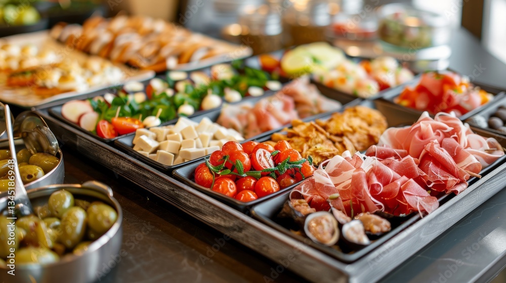 Poster delicious snack tray featuring assorted appetizers perfect for catering events and casual dining gen