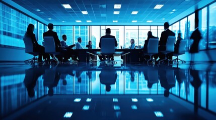 Business meeting in a modern conference room with professionals discussing plans in a corporate environment during the afternoon
