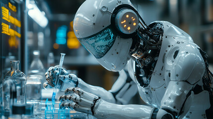 Fototapeta premium Advanced Robotics in Scientific Research Laboratory: Exploring Futuristic Innovation and Automation in Modern Science