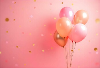 Pink and Gold Party Balloons with Confetti – Elegant Celebration Background