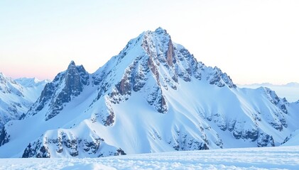 Fototapeta premium Snow-covered mountain peak, pristine white landscape, monochrome, nature photography, glacial