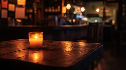 Candlelight on a rustic bar table