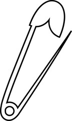 Continuous flat and line safety pin icon. Single line art safety doodle outline open safety pin vector isolated on transparent background. steel tool design for fashion, security needle