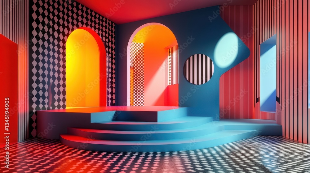 Aufkleber modern art installation featuring large circular design and vibrant colors in a bright, minimalist s