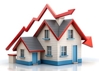 Decline in Property: A symbolic representation of a house with a downward-trending arrow, illustrating the concept of declining property values. 