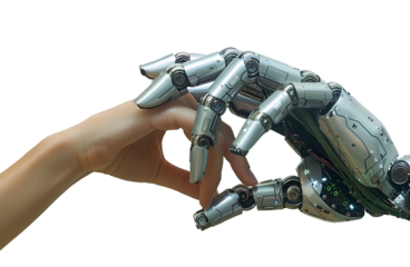 Robot and human hands touch over big data network connections artificial intelligence High quality photo
