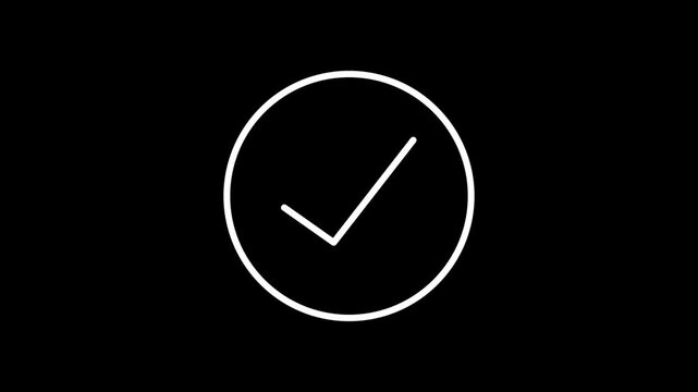 Chick list icon on circle. Green Tick mark animation on black background.