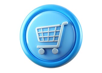 Digital Shopping Cart Icon: A 3D rendering of a sleek, blue shopping cart icon, set against a clean background, symbolizing online retail, e-commerce, and the convenience of modern shopping.