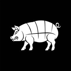 Black-and-white pig silhouette in side profile