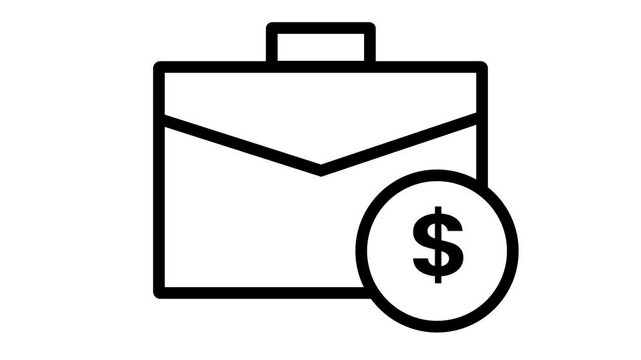 Suitcase with dollar icon. Simple line business men briefcase icon.