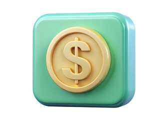 Obraz premium Monetary Icon: A clean, vibrant, icon of a dollar coin nested within a square, suggesting finance and the ease of digital transactions.