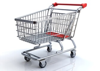 Shopping Cart: A shiny, empty shopping cart, poised ready for purchases, captures the essence of retail readiness and consumerism.