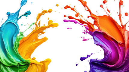 Colorful paint splashes forming a dynamic and vibrant background with transparent background