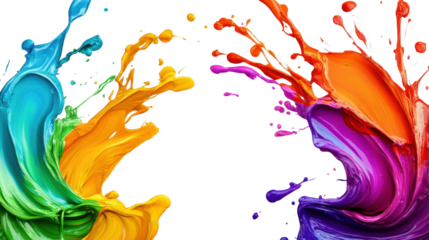 Colorful paint splashes forming a dynamic and vibrant background with transparent background