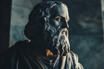 Ancient Philosopher Sculpture: Marble Bust with Beard, Thoughtful Expression
