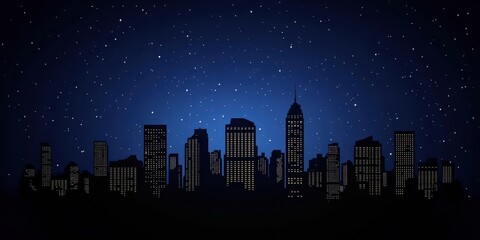 Fototapeta premium Silhouetted City Skyline Underneath a Bright and Starry Sky