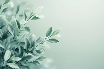 Green and pale plant branches with multiple leaves in focus