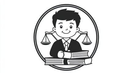 Cartoon Lawyer with Scales of Justice