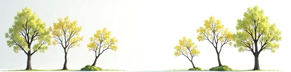 Obraz premium Thin tree branches stretching upwards on a pristine white background, trees, clean, foliage