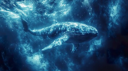 Fototapeta premium A large whale swimming gracefully in the dark blue water