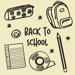 Back to shcool editable, doodles, icon, utiles escolares, lapiz, crayones, regla, tijera, goma de borrar