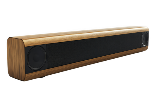 Compact and stylish soundbar for improved sound quality, on a transparent background