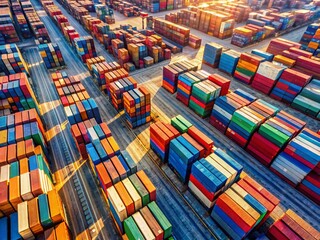 Fototapeta premium Aerial View of Shipping Containers, Logistics and Supply Chain Management Drone Photography