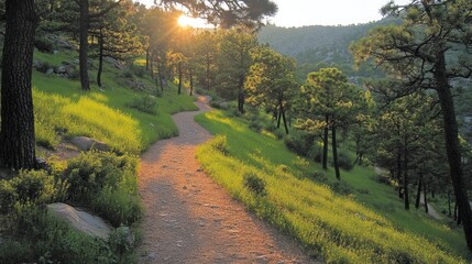 Naklejka premium A trek through a pine forest with a carpet of needles and crisp, fresh air 