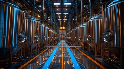 Fototapeta premium Industrial brewery tank farm, modern facility