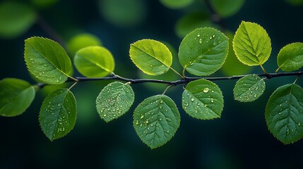 Refreshing Green Leaf Branch With Raindrops And Soft Natural Light Photo