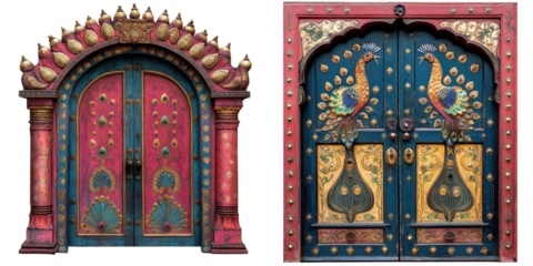 Vibrant Traditional Decorative Doors with Artistic Peacock Design