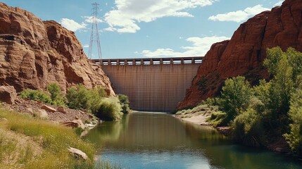 Obraz premium Majestic Dam nestled between Canyon Walls