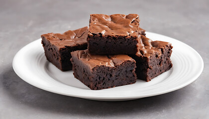 Rich Chocolate Brownies on White Plate,  Fudgy Dessert Treat