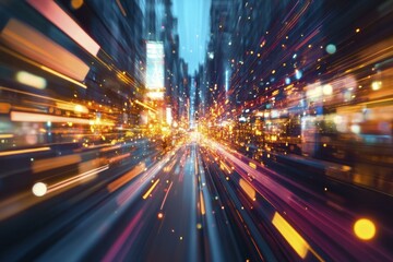Fototapeta premium Abstract Cityscape with Motion Blur Lights and Fast-Paced Futuristic Night Effect