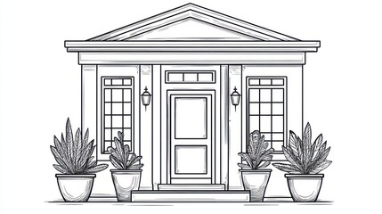 Classic House Front Elevation Sketch
