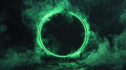 A glowing green circle encompassed in ethereal green smoky haze