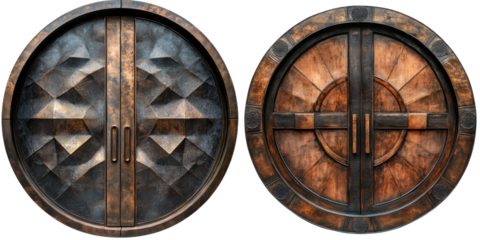 Intricate Wooden Door Design with Geometric Patterns and Details