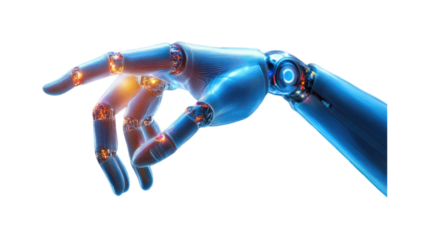 Futuristic robotic hand reaching towards advanced technology and innovation