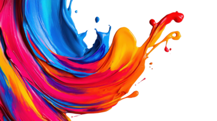 Colorful paint splashing and swirling on transparent background