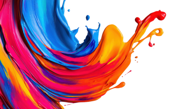 Colorful paint splashing and swirling on transparent background