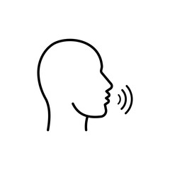 Voice control icon. Speak or talk recognition linear icon, speaking and talking command, sound commander or speech dictator head, vector illustration