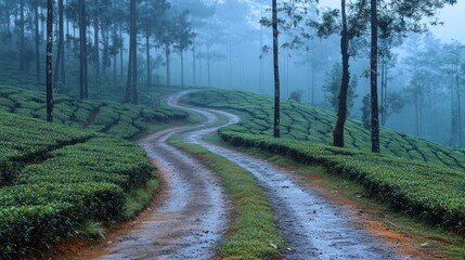 Fototapeta premium A serene hike through Sri Lankas Ella with tea plantations and waterfalls 