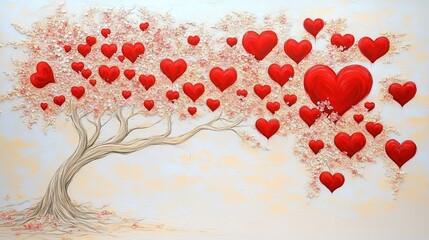 Heart-shaped flowers on blooming tree - romantic and whimsical nature art
