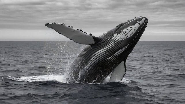 Humpback whale breaching powerful ocean wildlife