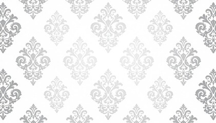 Subtle gray damask pattern on a white background, featuring delicate arabesques , interior design, design