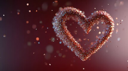 Obraz premium Glittering heart shape with sparkling particles on red background