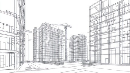 Architectural blueprint of city skyline under construction