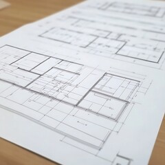 Architectural blueprints on desk.