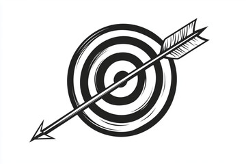 Arrow hitting the bullseye target in black and white